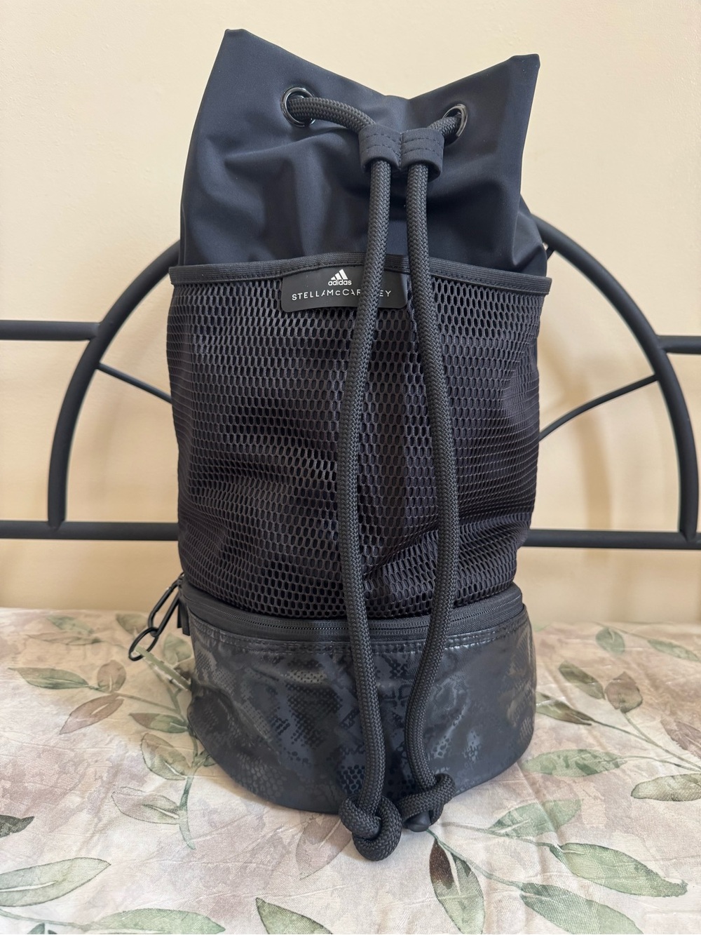 Adidas by Stella McCartney Black Mesh Drawstring Bucket Backpack